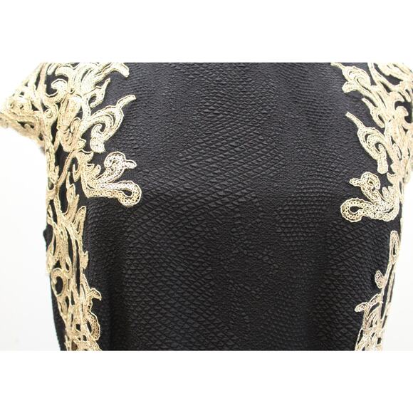 Tadashi Shoji Black Gold Crepe Sequin Embellished Formal Gown Evening Dress 12 - Picture 5 of 8